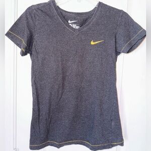 Nike EUC Gray V-Neck T-Shirt with Yellow Logo